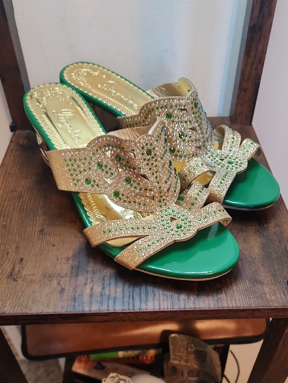 Rhinestone Embellished Low Heel Sandals